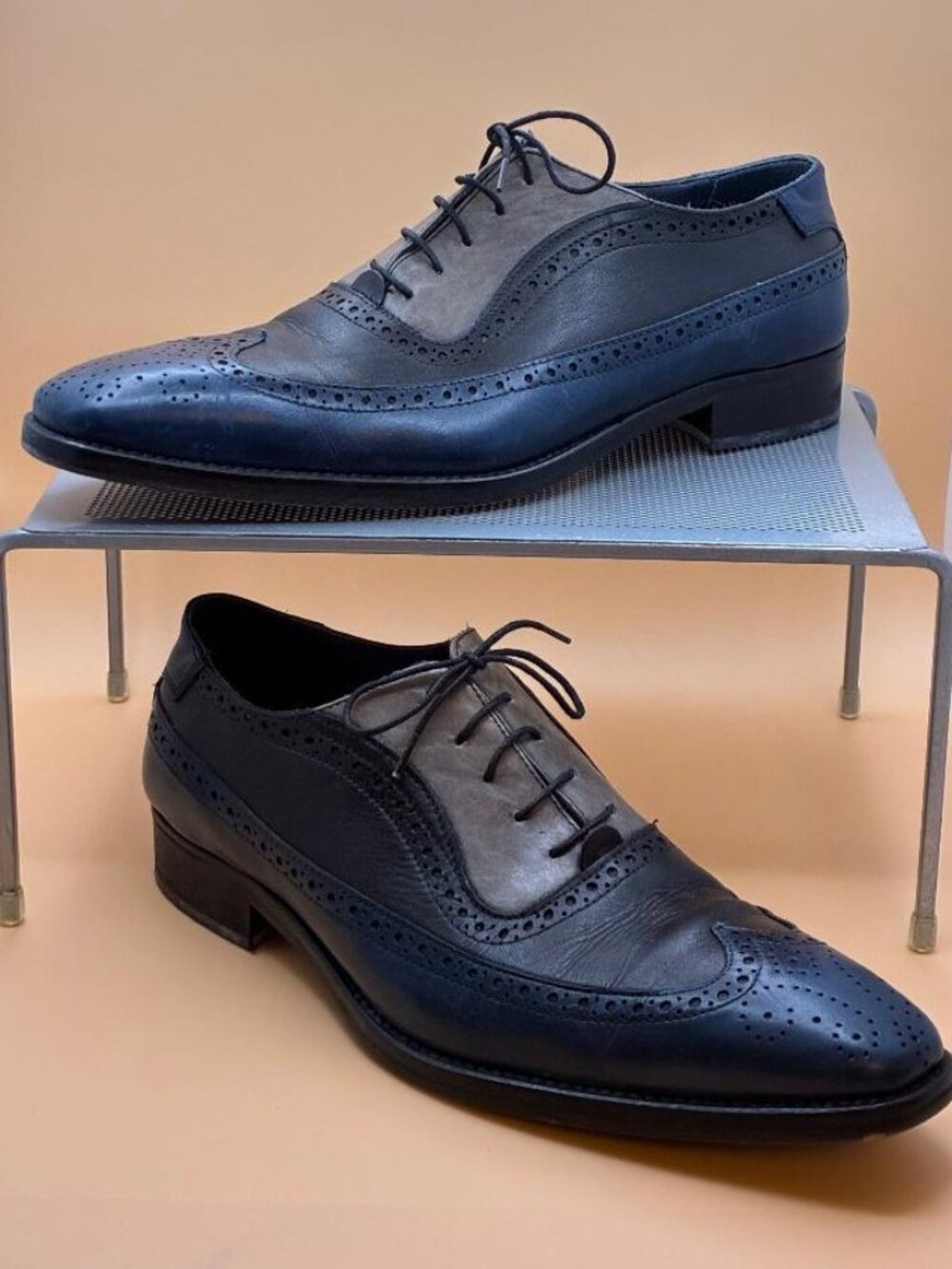 *EUC* DUCA Men’s Oxford Shoe Grey Blue Black Tri Lace Up Leather Size 44 US 10.5